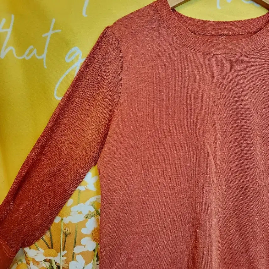 [BUNJANG] Orange Gold Metallic Long Sleeve Knit Top 77 / 오렌지색 펄감 얇은 긴팔 니트77