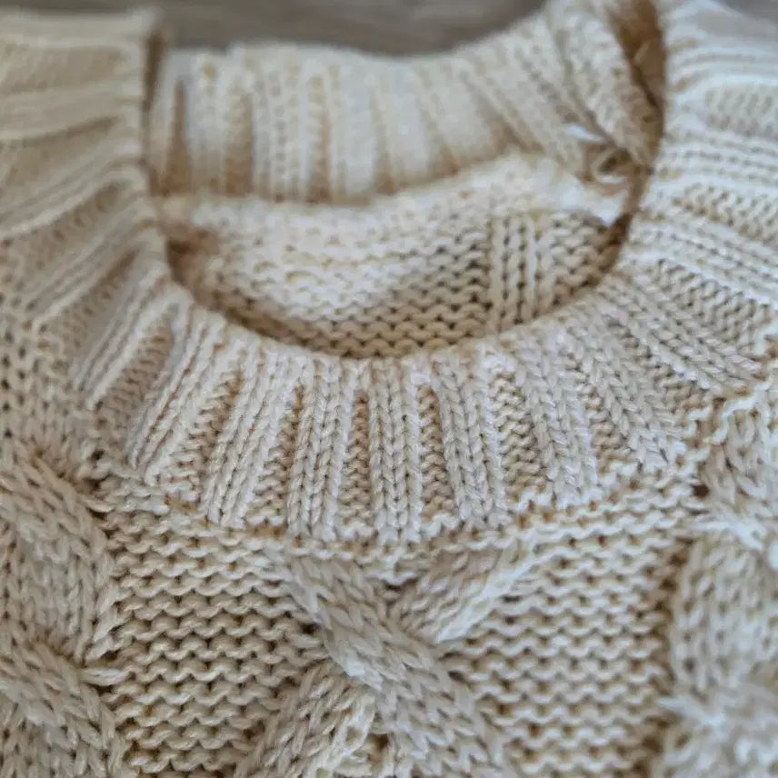 [BUNJANG] Ivory Cable Knit Short Sleeve Sweater / 아이보리 케이블 반팔 니트