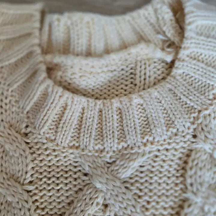 [BUNJANG] Ivory Cable Knit Short Sleeve Sweater / 아이보리 케이블 반팔 니트
