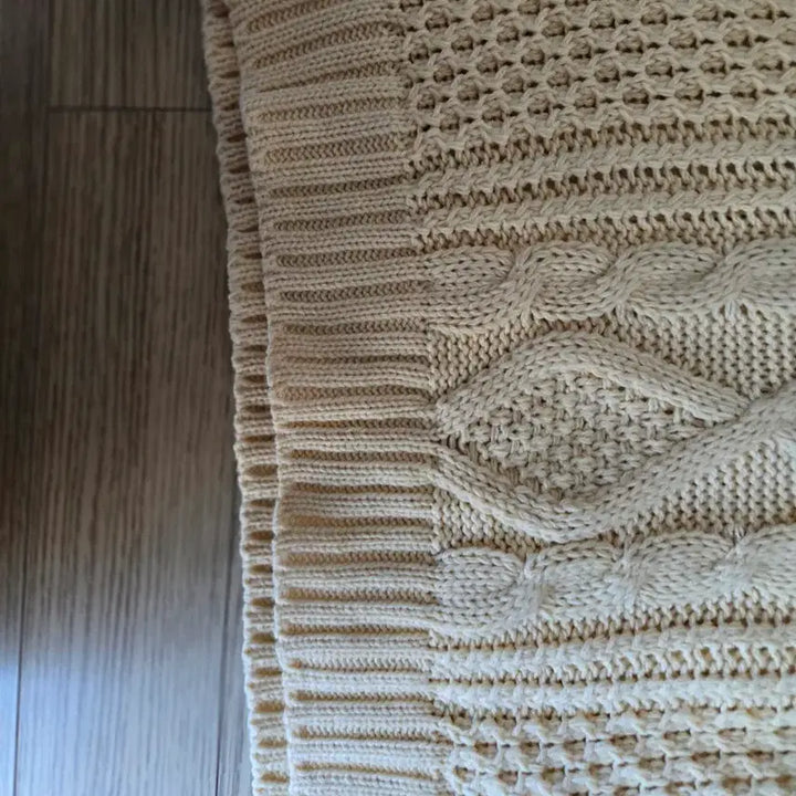[BUNJANG] Ivory Cable Knit Short Sleeve Sweater / 아이보리 케이블 반팔 니트