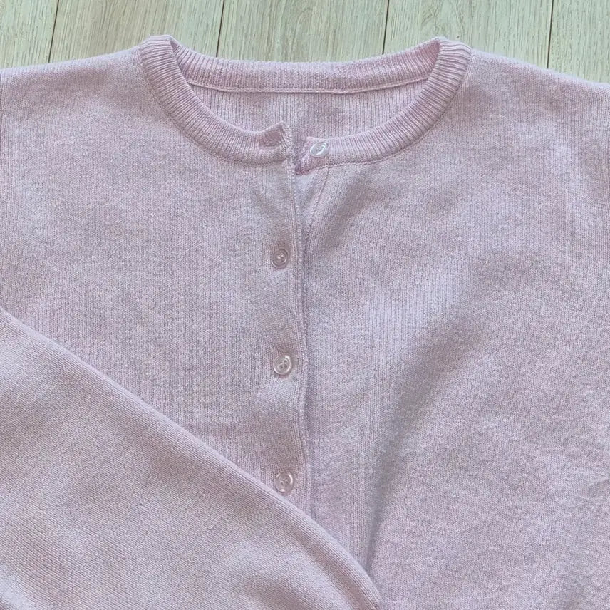 [BUNJANG] Round Neck Long Sleeve Button Cardigan - Light Pink / 라운드넥 단추 긴팔 가디건 연핑크