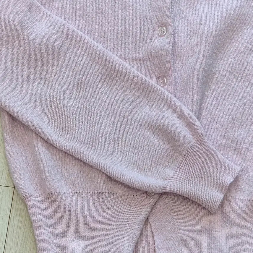 [BUNJANG] Round Neck Long Sleeve Button Cardigan - Light Pink / 라운드넥 단추 긴팔 가디건 연핑크