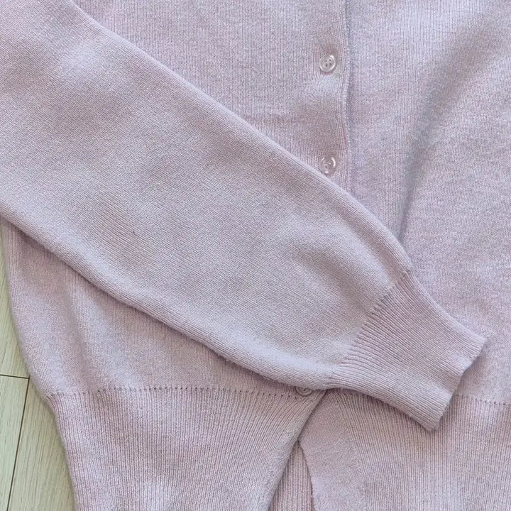 [BUNJANG] Round Neck Long Sleeve Button Cardigan - Light Pink / 라운드넥 단추 긴팔 가디건 연핑크