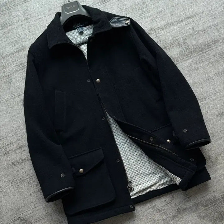 [BUNJANG] Polo Ralph Lauren Classic Leather Trimmed Caban Coat / 폴로 랄프로렌 클래식 가죽카라 카반코트 손목 레더트리밍 버전