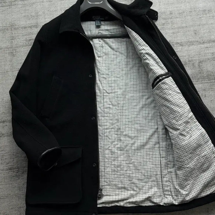 [BUNJANG] Polo Ralph Lauren Classic Leather Trimmed Caban Coat / 폴로 랄프로렌 클래식 가죽카라 카반코트 손목 레더트리밍 버전
