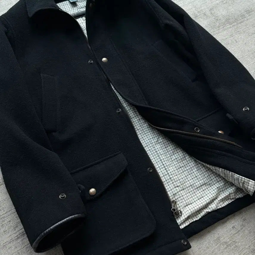 [BUNJANG] Polo Ralph Lauren Classic Leather Trimmed Caban Coat / 폴로 랄프로렌 클래식 가죽카라 카반코트 손목 레더트리밍 버전