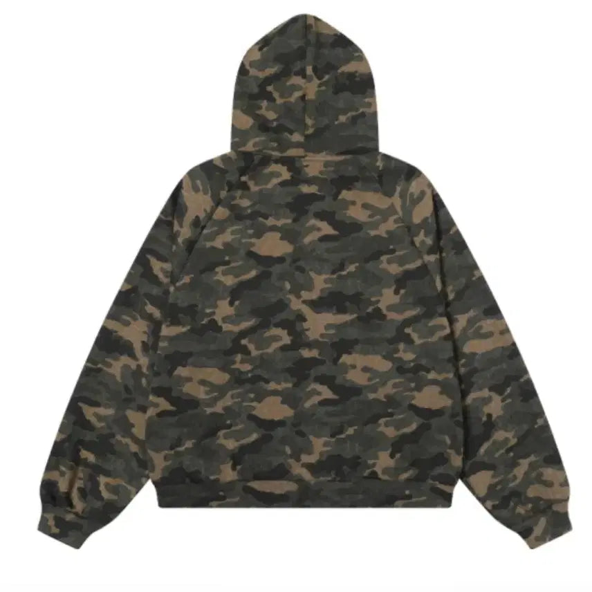 [BUNJANG] Khaki Camo Pattern Cropped Hoodie Zip-Up / 카키 후드집업
