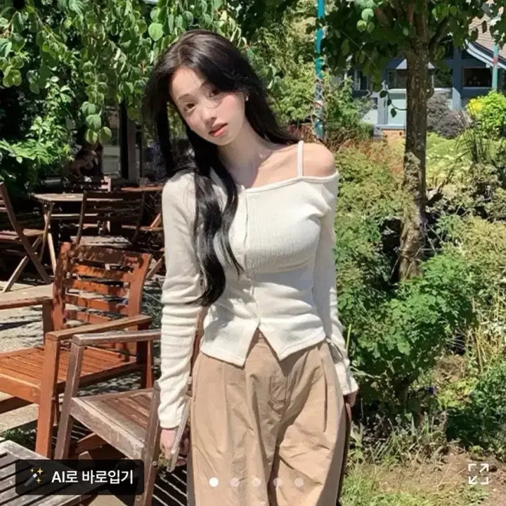 [BUNJANG] Young &amp; Rich Button Off-Shoulder Top / 에이블리 영앤리치 레이던트 버튼 오프숄더