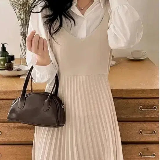 [BUNJANG] Ivory Pleated Long Dress / 아이보리 플리츠 롱 원피스