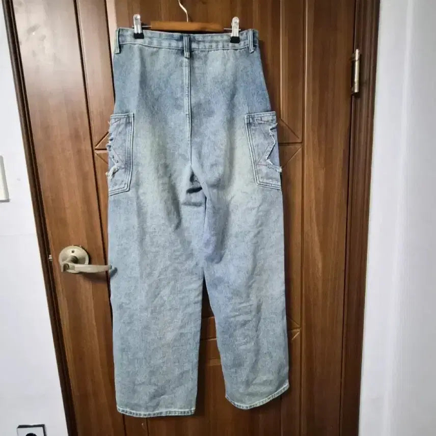 [BUNJANG] Distressed Wash Wide Denim Pants / 데미지 워싱 데님 와이드팬츠
