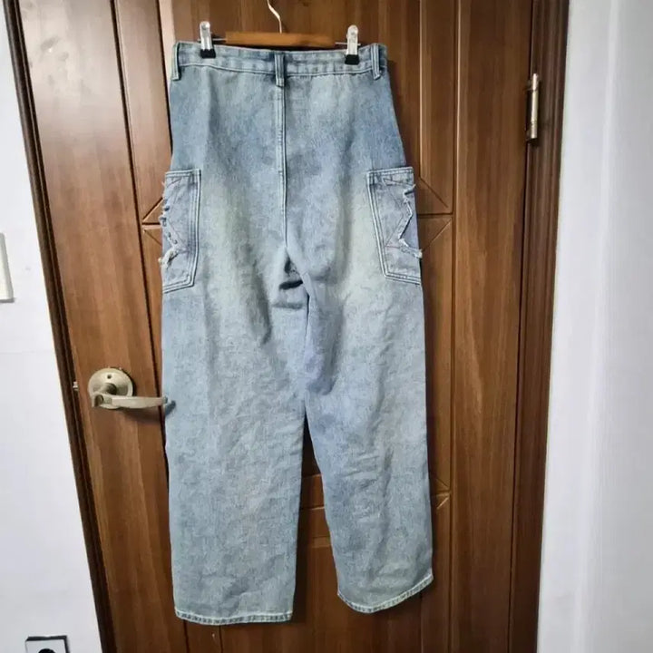 [BUNJANG] Distressed Wash Wide Denim Pants / 데미지 워싱 데님 와이드팬츠