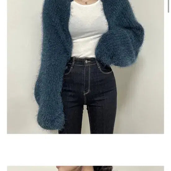 [BUNJANG] Navy Angora Bolero Cardigan / 1번 착용 네이비 앙고라 볼레로 가디건