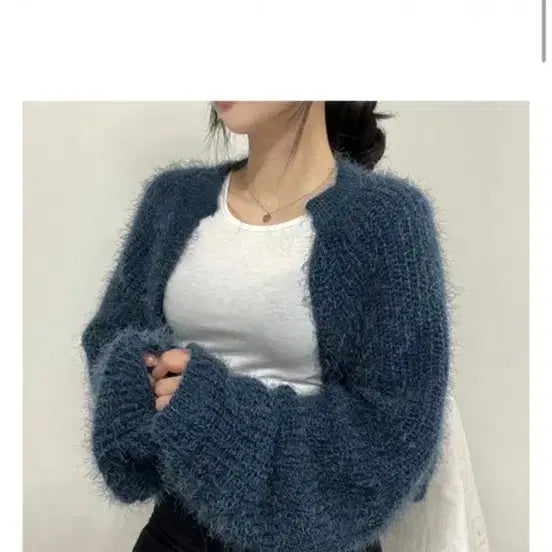 [BUNJANG] Navy Angora Bolero Cardigan / 1번 착용 네이비 앙고라 볼레로 가디건