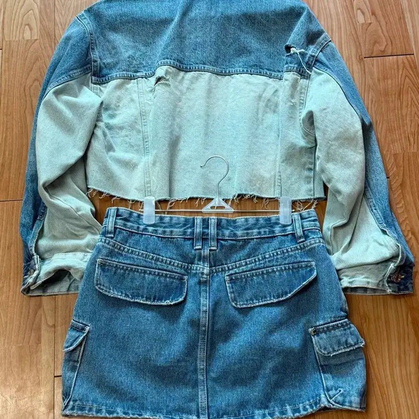[BUNJANG] ZARA Denim Crop Jacket and Mini Skirt Set / 자라 ZARA 크롭 청자켓 미니스커트 청치마 데님 셋업 세트 S