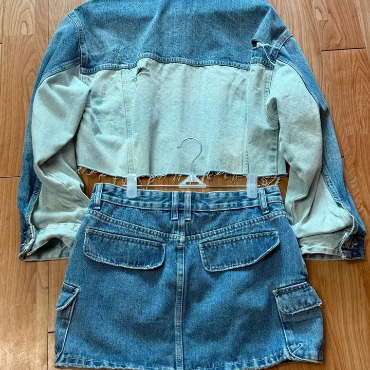 [BUNJANG] ZARA Denim Crop Jacket and Mini Skirt Set / 자라 ZARA 크롭 청자켓 미니스커트 청치마 데님 셋업 세트 S