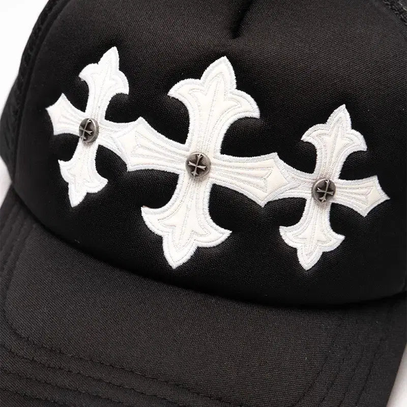 [BUNJANG] Supplier Leather Patch Mesh Snapback Hat / Supplier 서플라이어 십자가 레더 패치 메쉬 스냅백 모자
