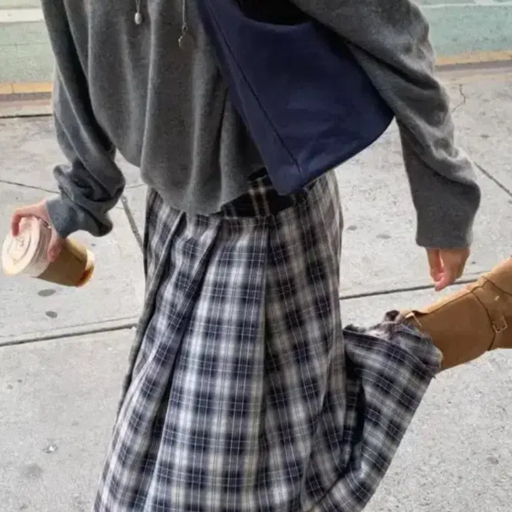 [BUNJANG] Overdue Flare Checkered Layered Skirt / 오버듀플레어 체크 레이어드 스커트 (수린착용