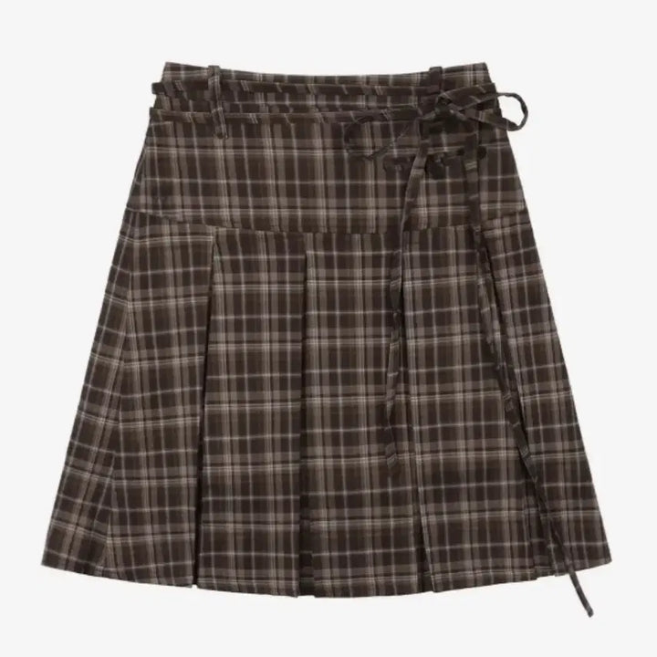 [BUNJANG] Fancy Club Formal Plaid Pleated Midi Skirt / 팬시클럽 포멀 버튼 플리츠 미디 스커트