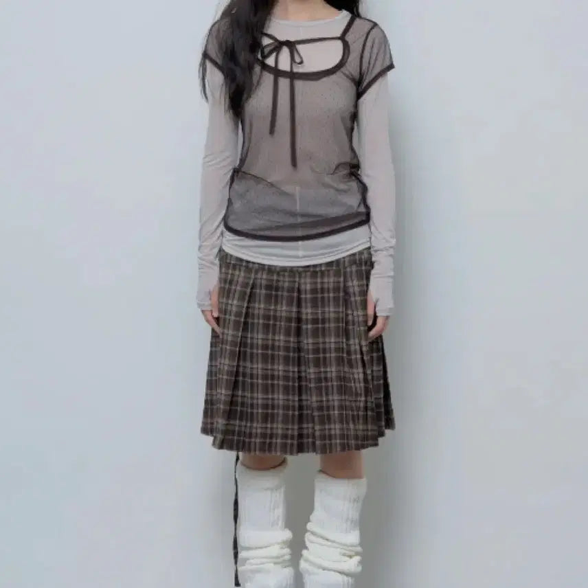 [BUNJANG] Fancy Club Formal Plaid Pleated Midi Skirt / 팬시클럽 포멀 버튼 플리츠 미디 스커트