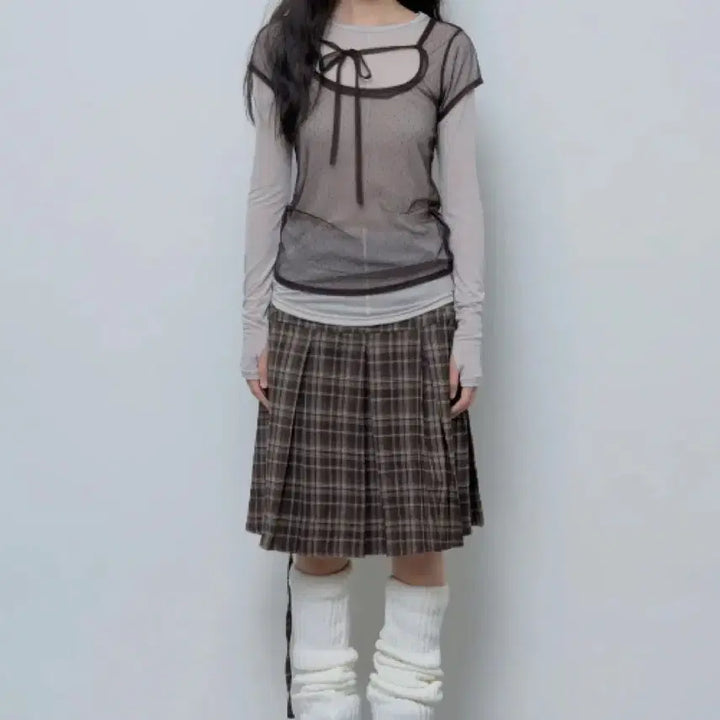 [BUNJANG] Fancy Club Formal Plaid Pleated Midi Skirt / 팬시클럽 포멀 버튼 플리츠 미디 스커트