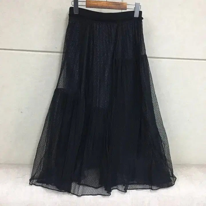 [BUNJANG] MINE Black Ruffled Long Skirt / 한섬 마인 MINE  블랙 캉캉 롱스커트 샤스커트