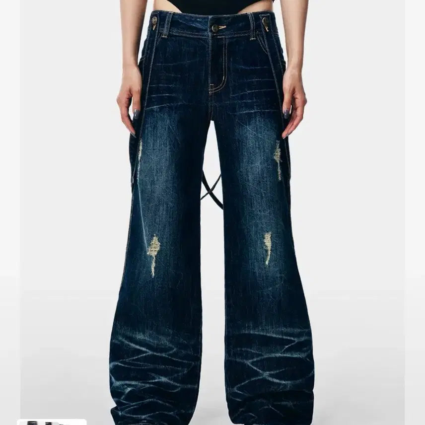 [BUNJANG] YYYELL Cross Strap Faded Denim Pants Blue / 와이이이엘 CROSS STRAP FADED DENIM PANTS BLUE