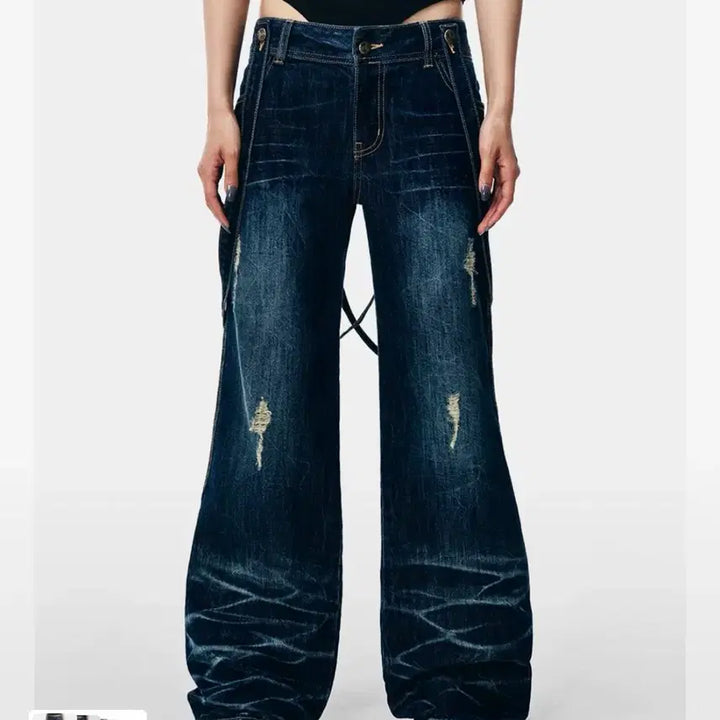 [BUNJANG] YYYELL Cross Strap Faded Denim Pants Blue / 와이이이엘 CROSS STRAP FADED DENIM PANTS BLUE