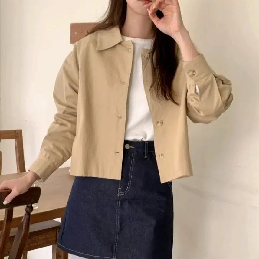 [BUNJANG] MaybeBaby Beige Short Trench Coat Jacket / 메이비베이비 베이지 숏 트렌치 코트 자켓 모던로브 퍼빗 하와 리에뜨 렌느