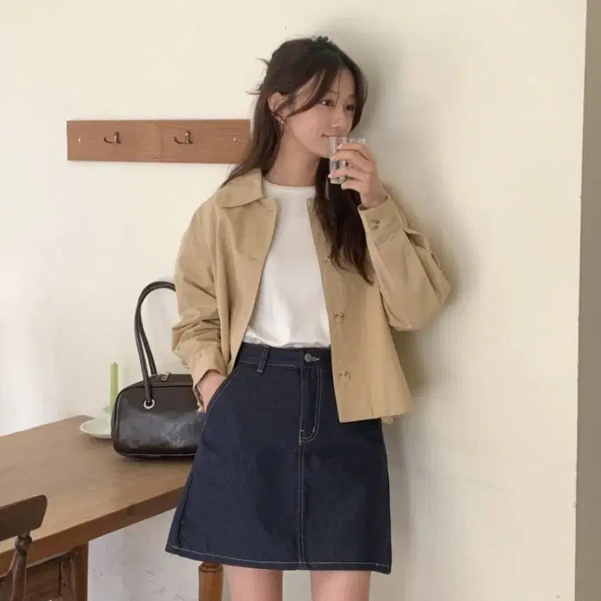 [BUNJANG] MaybeBaby Beige Short Trench Coat Jacket / 메이비베이비 베이지 숏 트렌치 코트 자켓 모던로브 퍼빗 하와 리에뜨 렌느