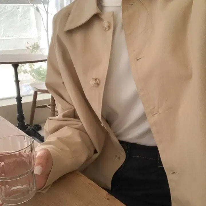 [BUNJANG] MaybeBaby Beige Short Trench Coat Jacket / 메이비베이비 베이지 숏 트렌치 코트 자켓 모던로브 퍼빗 하와 리에뜨 렌느