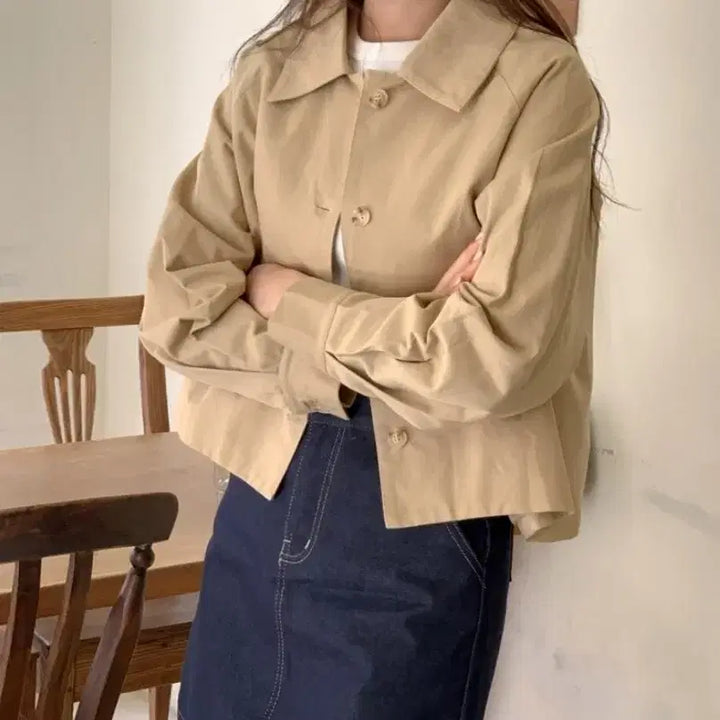 [BUNJANG] MaybeBaby Beige Short Trench Coat Jacket / 메이비베이비 베이지 숏 트렌치 코트 자켓 모던로브 퍼빗 하와 리에뜨 렌느