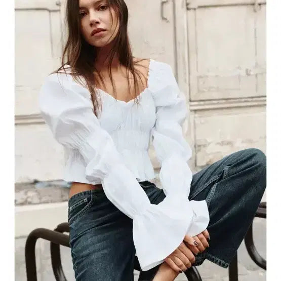 [BUNJANG] ZARA Balloon Sleeve Shirred Top - S / 자라 벌룬 슬리브 셔링 탑 s