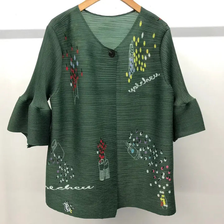 [BUNJANG] Yoits Pleated Short Sleeve Jacket Blouse / 요이츠 플리츠 자켓 블라우스 F