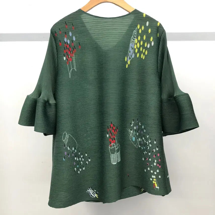 [BUNJANG] Yoits Pleated Short Sleeve Jacket Blouse / 요이츠 플리츠 자켓 블라우스 F