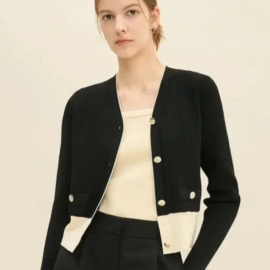[BUNJANG] Time Contrast Eyelet Knit Cardigan / [90]타임 콘트라스트 아일렛 니트 가디건