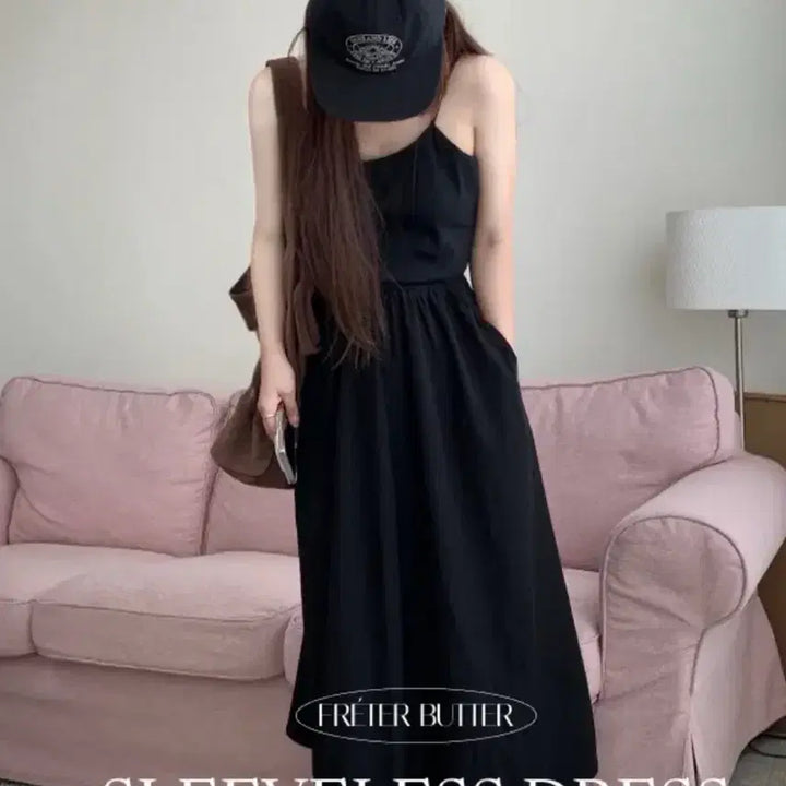 [BUNJANG] Freshbutter Black Long Sleeveless Maxi Dress / 무료배송. 새상품. 지그재그 프레쉬버터 블랙 롱 슬리브리스 나시 롱원피스