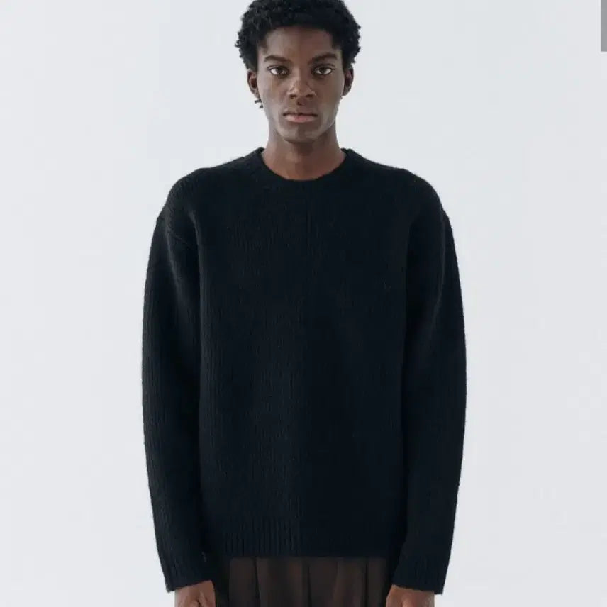 [BUNJANG] Heavy Rush Wool Round Knit Black / 헤비 러쉬 울 라운드 니트 블랙