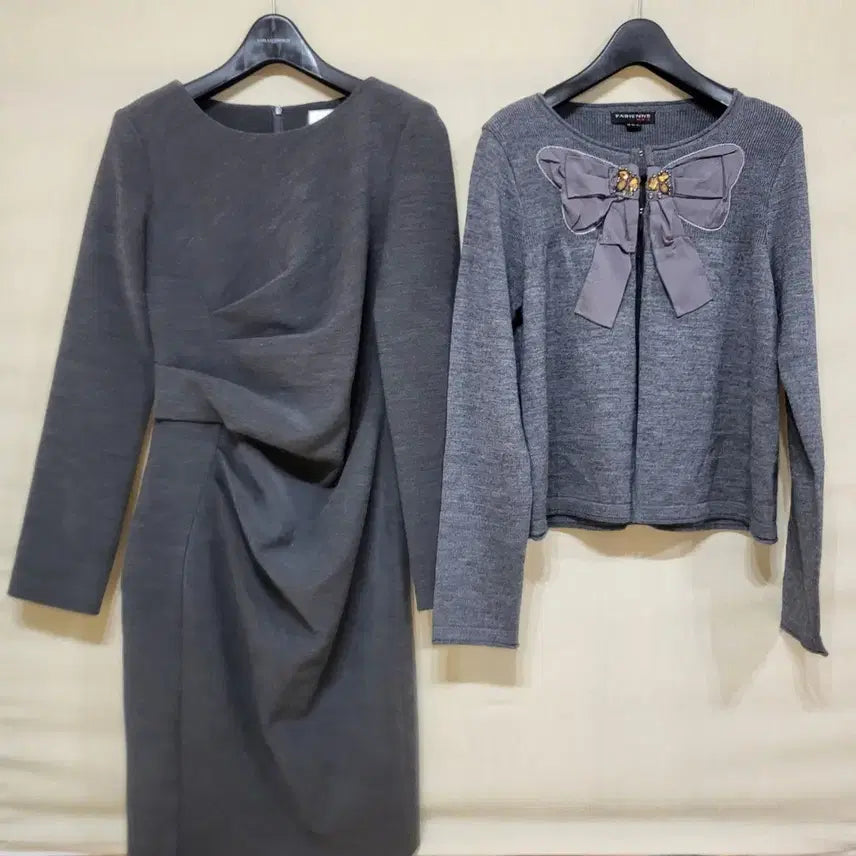 [BUNJANG] Eune Dress Shirring Dress &amp; Fabienne Cardigan Bundle / eune 으네드레스 셔링원피스 파비안느 가디건 일괄