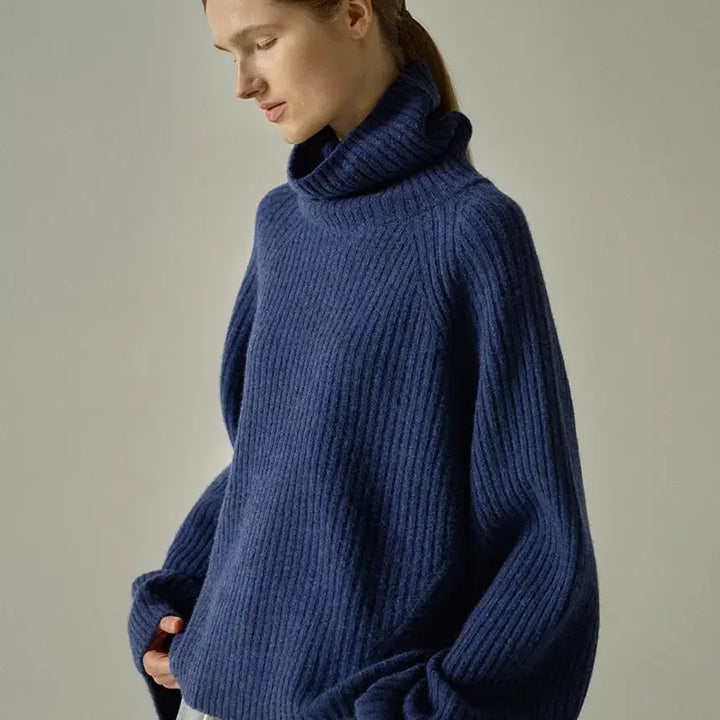 [BUNJANG] Facade Pattern Cashmere Turtleneck Knit (Melange Navy) / 파사드패턴 캐시미어 터틀넥 니트 (Melange Navy)