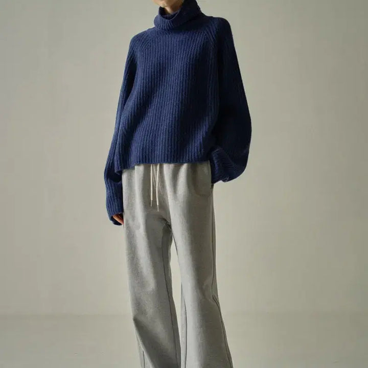 [BUNJANG] Facade Pattern Cashmere Turtleneck Knit (Melange Navy) / 파사드패턴 캐시미어 터틀넥 니트 (Melange Navy)