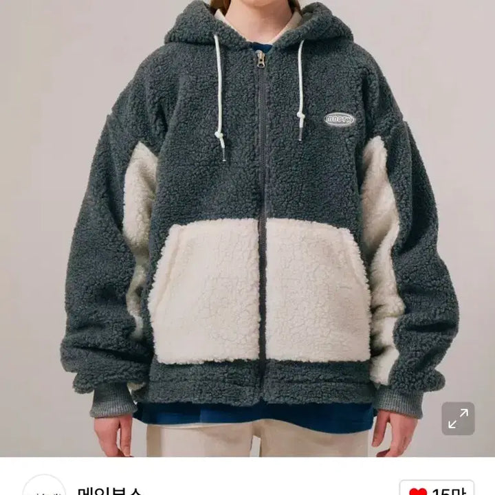 [BUNJANG] Main Booth Fleece Hood Zip-Up Charcoal / 메인부스 뽀글이 후드 집업 차콜