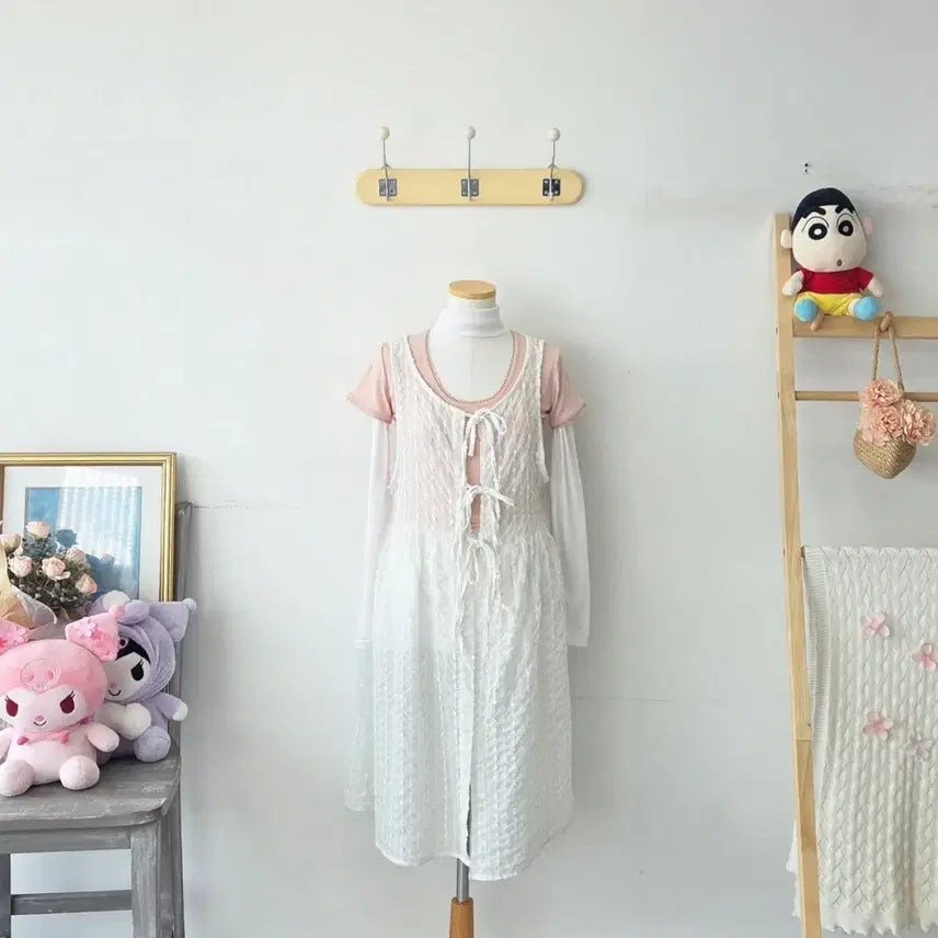 [SOLD OUT] 빈티지 만원샵 화이트 러블리 롱 뷔스티에