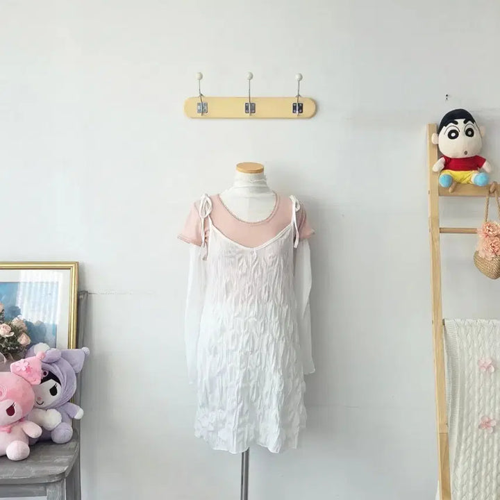 [SOLD OUT] 빈티지 만원샵 화이트 주름 끈 뷔스티에