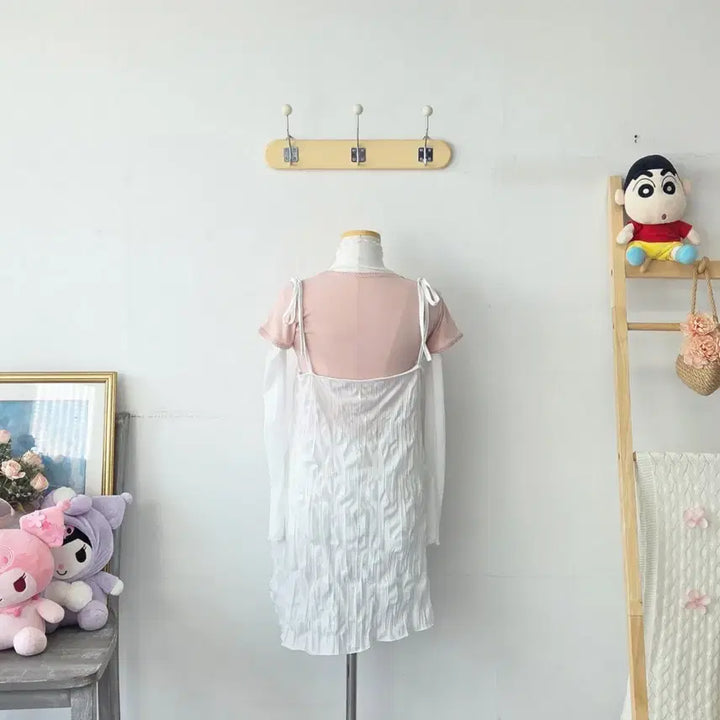 [SOLD OUT] 빈티지 만원샵 화이트 주름 끈 뷔스티에