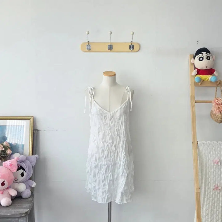 [SOLD OUT] 빈티지 만원샵 화이트 주름 끈 뷔스티에