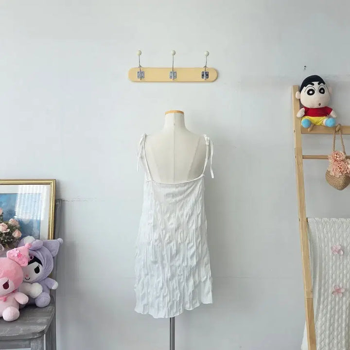 [SOLD OUT] 빈티지 만원샵 화이트 주름 끈 뷔스티에