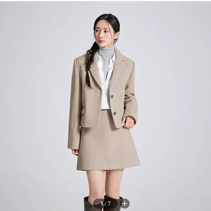 [BUNJANG] SPAO Wool Like Crop Jacket + Skirt Set / 스파오 울라이크 크롭 자켓 + 스커트 세트