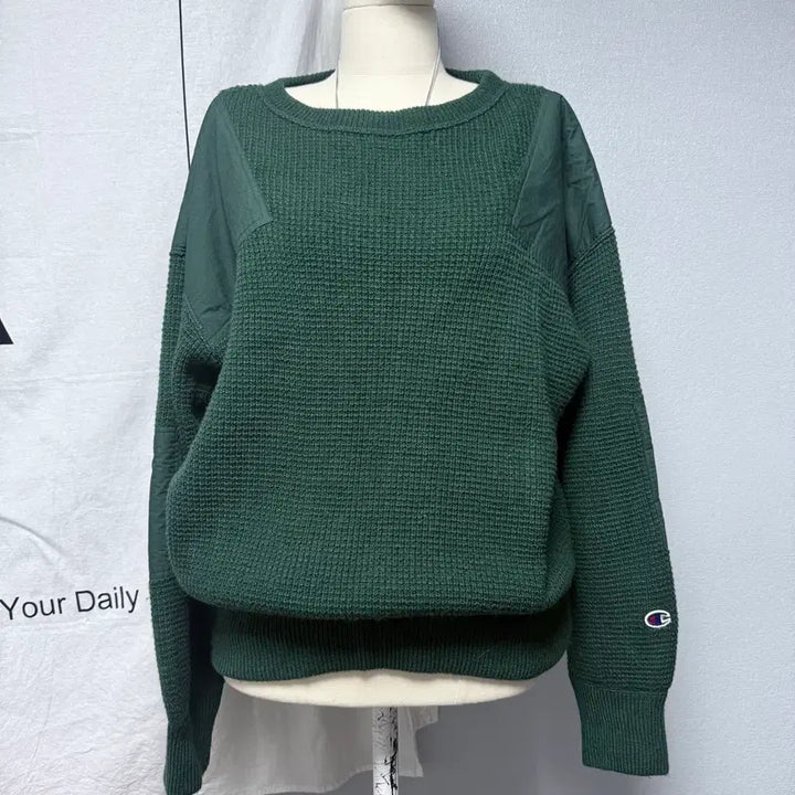 [BUNJANG] Champion Vintage Waffle Knit Sweater Patch Green M / 챔피온 Champion 스웨터 빈티지 니트 패치 와플 그린 녹색니트