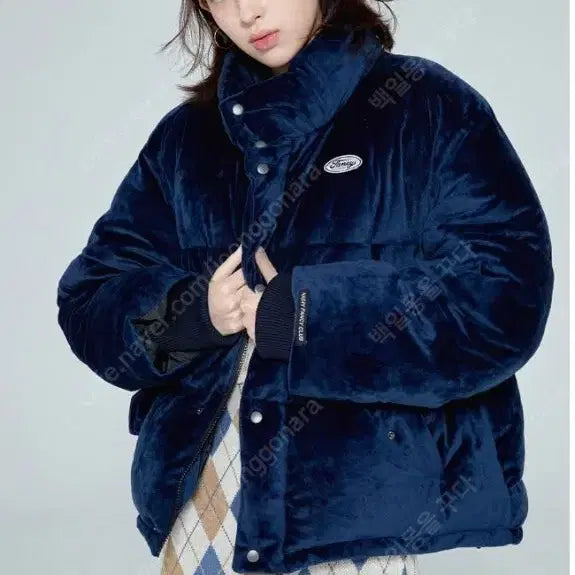 [BUNJANG] Nasty Kick Velvet Short Padding Navy / 네스티킥 벨벳 패딩 네이비