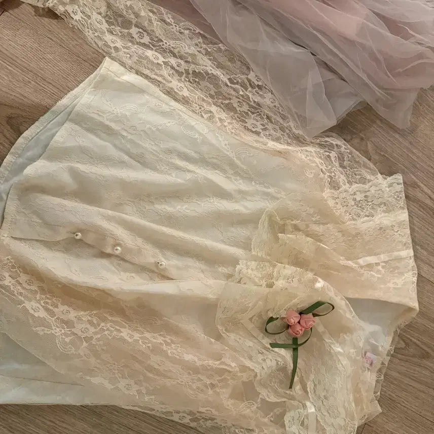 [BUNJANG] Ra뷰아레 Lolita Dress Set / 참견(라뷰아레)블라우스+핑크 튤 스커트 +리본가디건 세트 로리타드레스